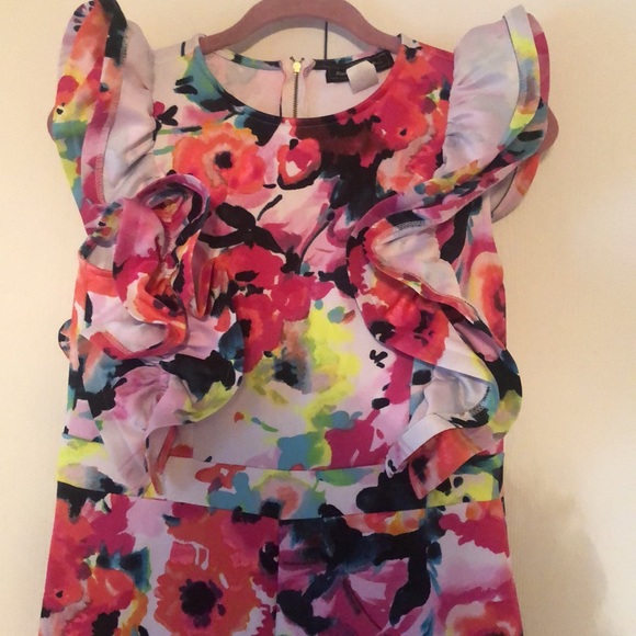 Woman’s Floral ruffled colorful fall soft scuba jumpsuit romper - Picture 2 of 12